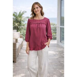 Juicy Couture Magenta Smocked Blouse XL Lagenlook Peasant Boho Vacation